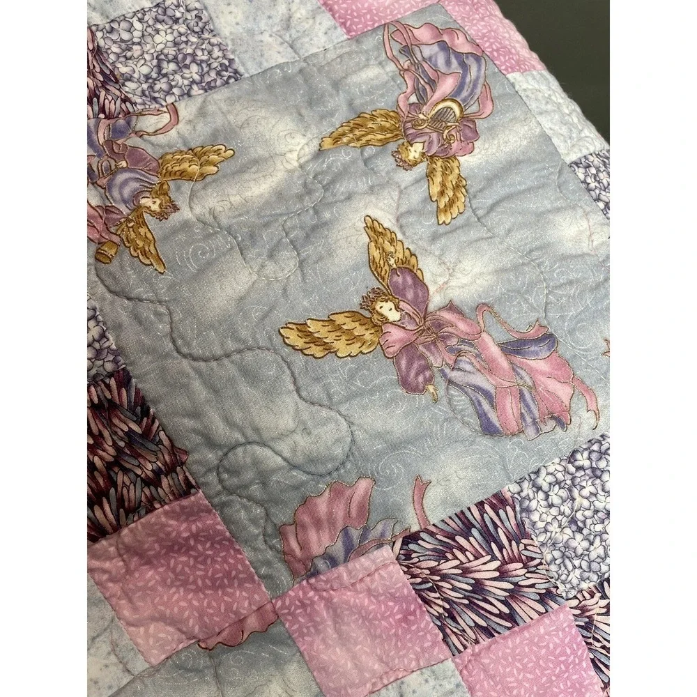 VTG Patchwork Quilt Blanket Angels Cottagecore Victorian Trip Around The World‎